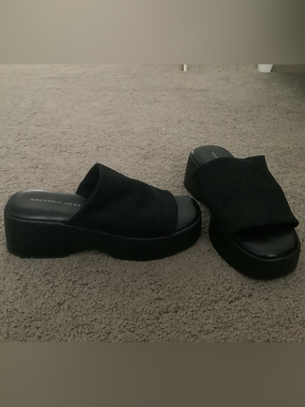 Sincerly Jules Black Suede Platform Slide Mules